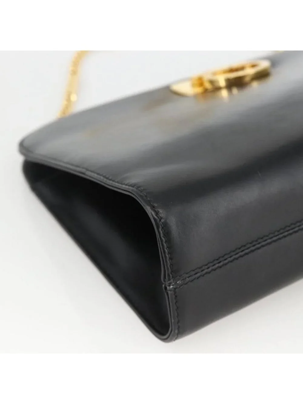 Authentic Salvatore Ferragamo Gancini Chain Shoulder Bag Leather Black Gold - Picture 6 of 16